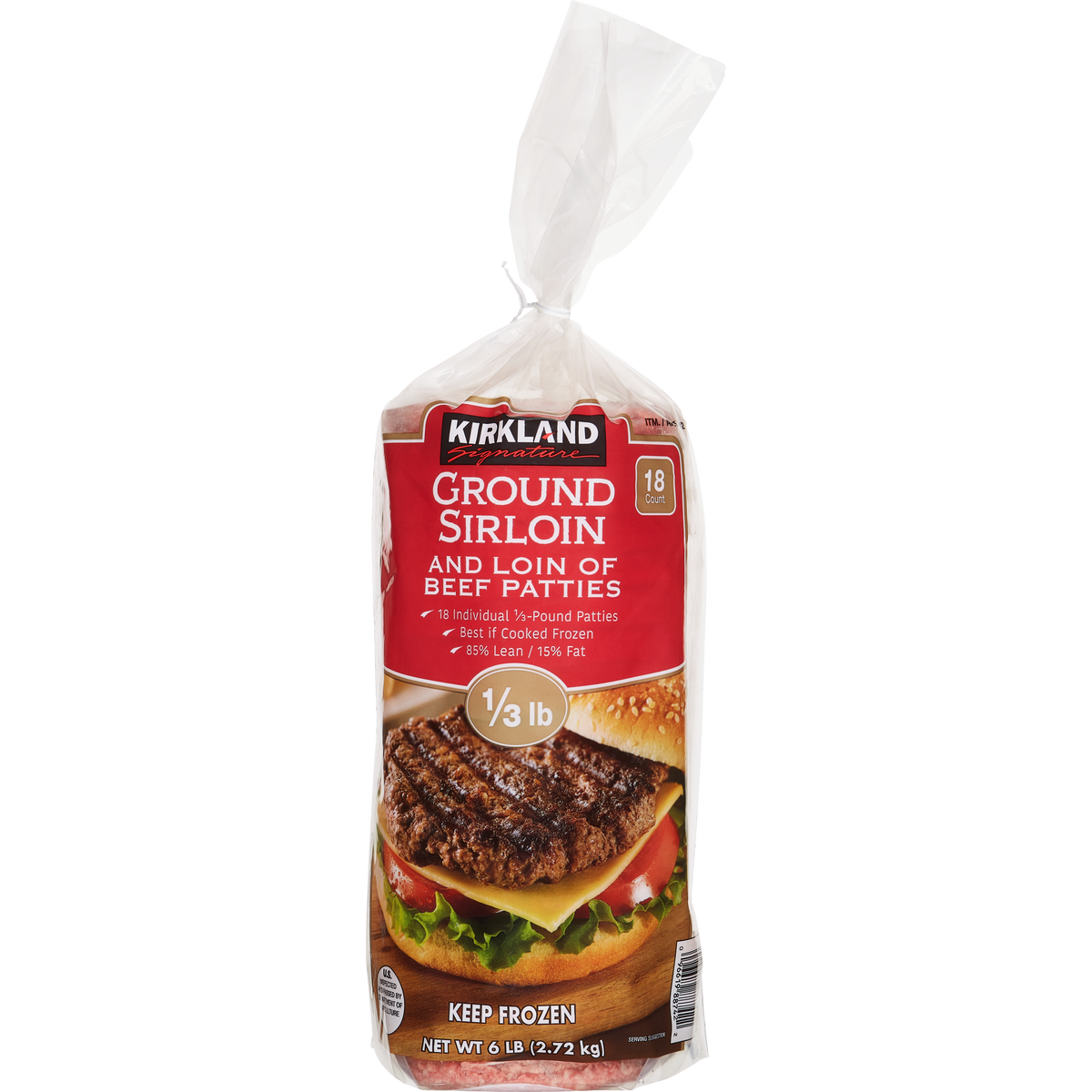 Kirkland Signature Ground Sirloin Beef Patties, 1/3 lb Patty (18 Count)