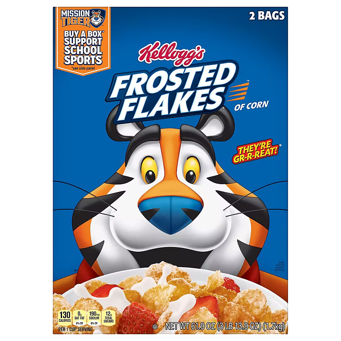 Kellogg's Frosted Flakes Cereal, 61.9 oz. (2 Bags)